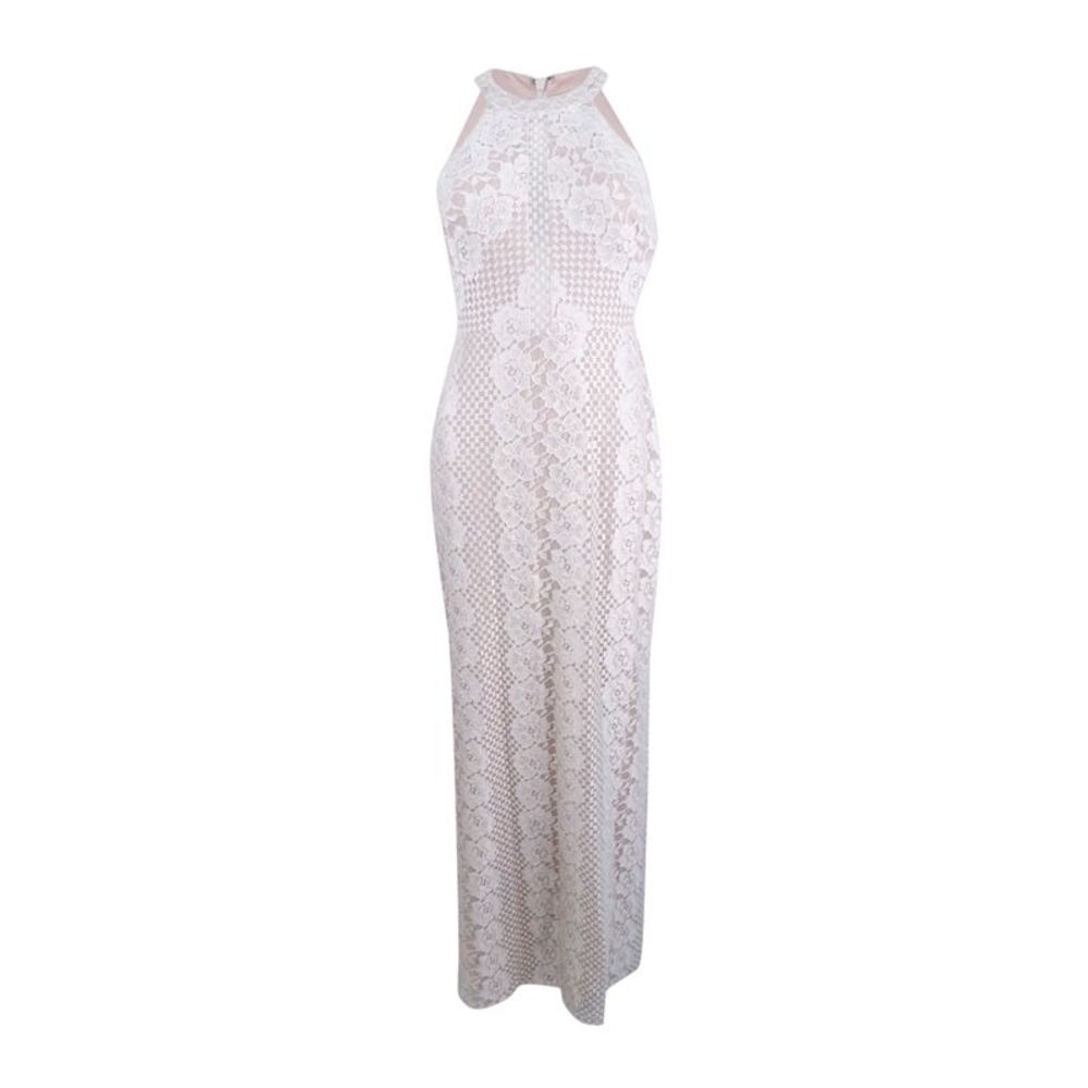 Nightway Women's Lace Halter Gown - Ivory/Nude